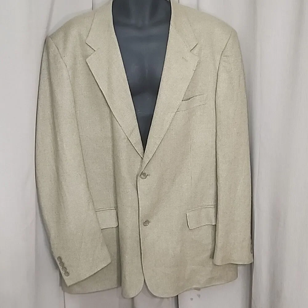 Blazer BIOS LE COLLEZIONI Mens Tan 100% Silk Suit Jacket Sz 48L Repub of Tunisia